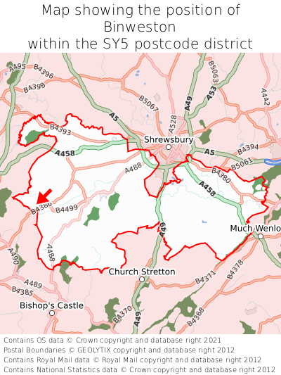 Map showing location of Binweston within SY5