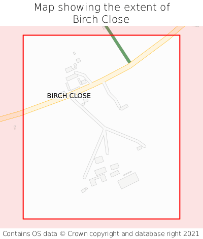 Map showing extent of Birch Close as bounding box