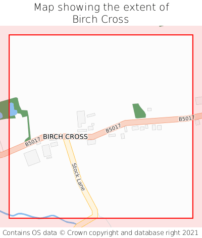 Map showing extent of Birch Cross as bounding box