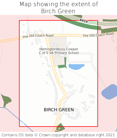 Map showing extent of Birch Green as bounding box