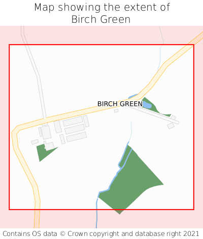 Map showing extent of Birch Green as bounding box
