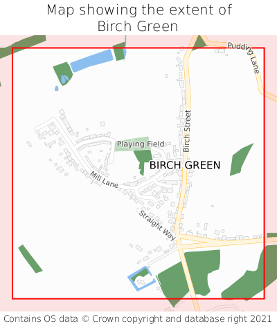 Map showing extent of Birch Green as bounding box