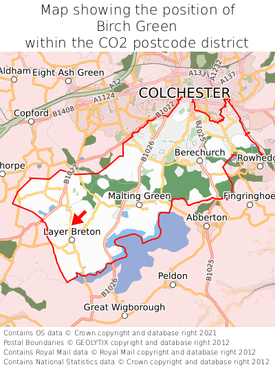 Map showing location of Birch Green within CO2