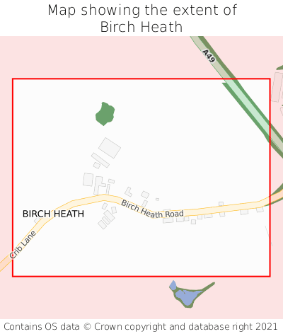 Map showing extent of Birch Heath as bounding box