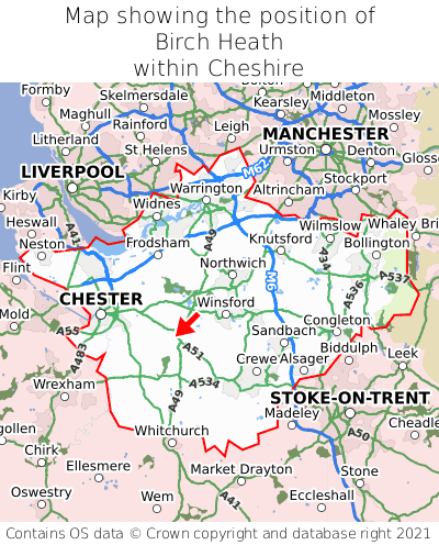 Map showing location of Birch Heath within Cheshire