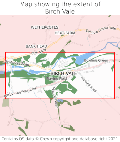 Map showing extent of Birch Vale as bounding box