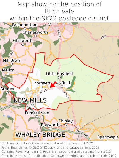 Map showing location of Birch Vale within SK22