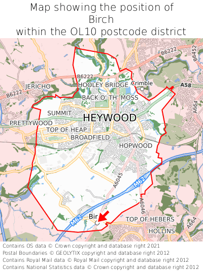 Map showing location of Birch within OL10