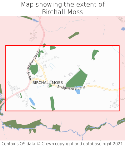 Map showing extent of Birchall Moss as bounding box