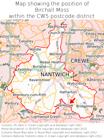 Map showing location of Birchall Moss within CW5
