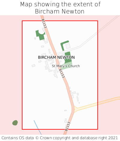 Map showing extent of Bircham Newton as bounding box