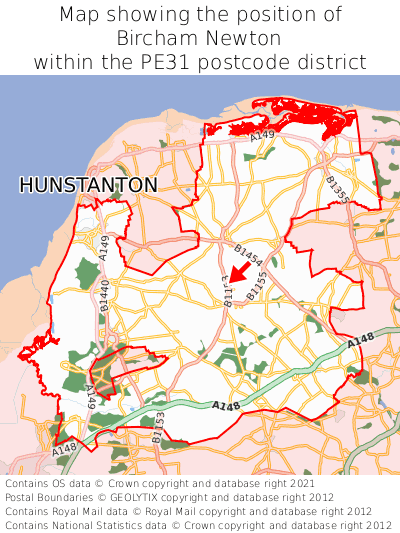 Map showing location of Bircham Newton within PE31