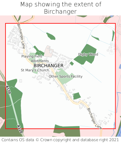 Map showing extent of Birchanger as bounding box