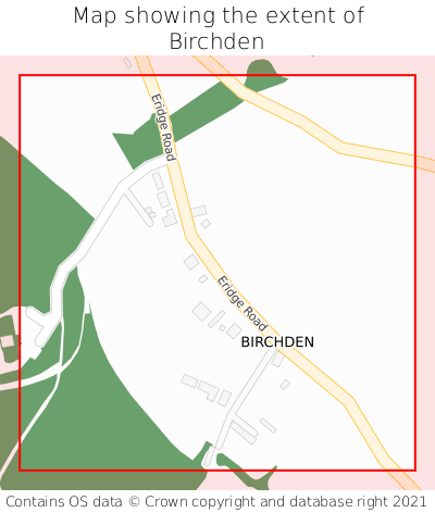 Map showing extent of Birchden as bounding box
