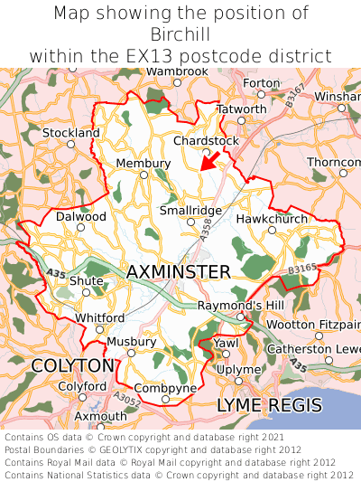 Map showing location of Birchill within EX13