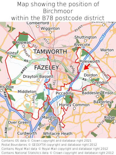 Map showing location of Birchmoor within B78