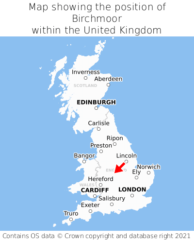 Map showing location of Birchmoor within the UK