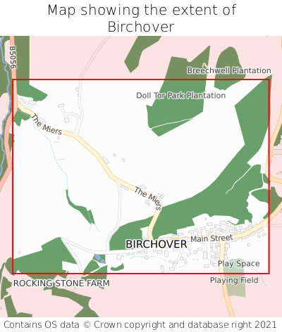 Map showing extent of Birchover as bounding box