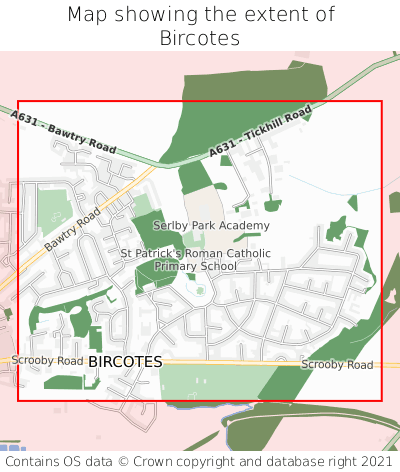 Map showing extent of Bircotes as bounding box