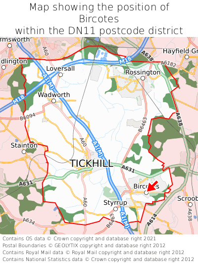 Map showing location of Bircotes within DN11