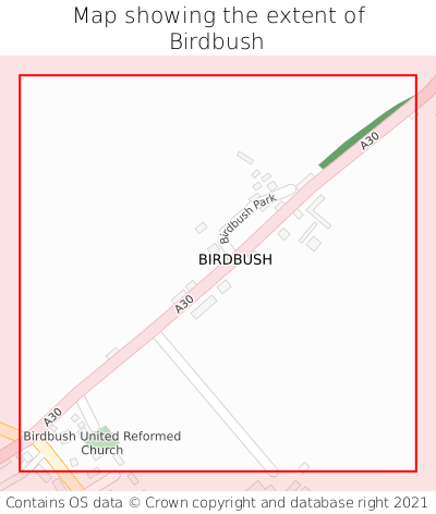 Map showing extent of Birdbush as bounding box