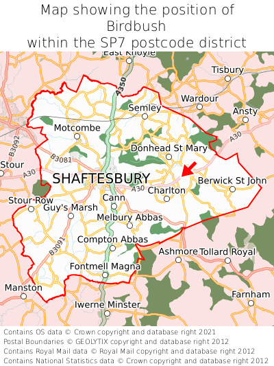Map showing location of Birdbush within SP7
