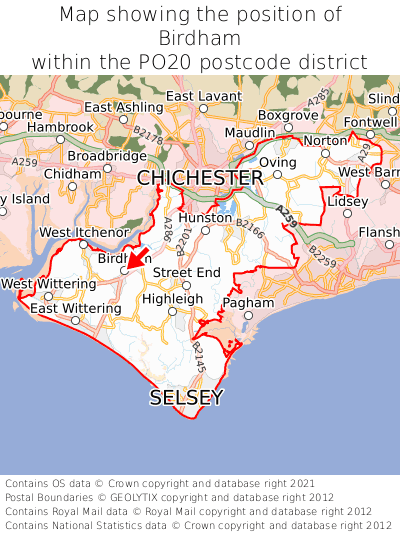 Map showing location of Birdham within PO20