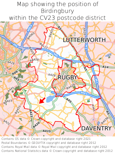Map showing location of Birdingbury within CV23