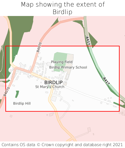 Map showing extent of Birdlip as bounding box
