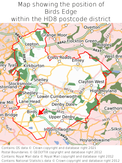 Map showing location of Birds Edge within HD8