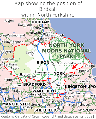 Map showing location of Birdsall within North Yorkshire