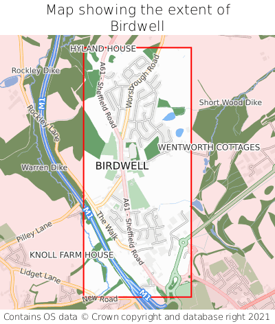 Map showing extent of Birdwell as bounding box
