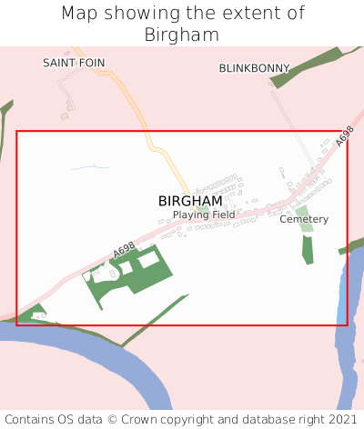 Map showing extent of Birgham as bounding box