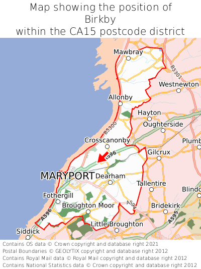 Map showing location of Birkby within CA15