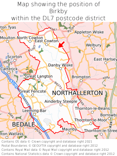 Map showing location of Birkby within DL7