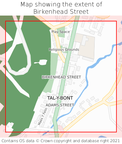 Map showing extent of Birkenhead Street as bounding box