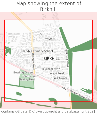 Map showing extent of Birkhill as bounding box