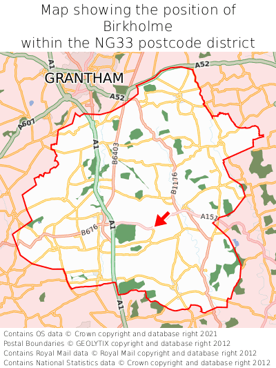 Map showing location of Birkholme within NG33