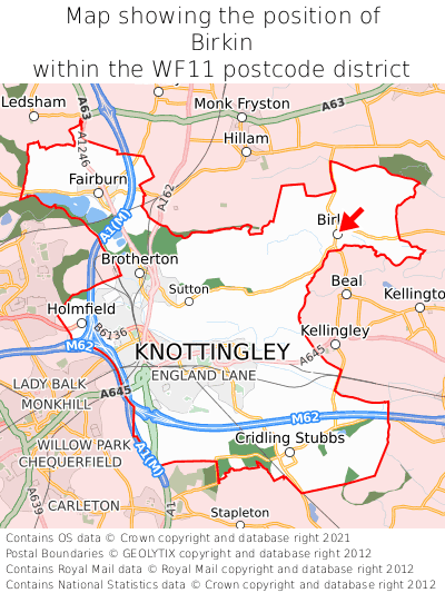 Map showing location of Birkin within WF11