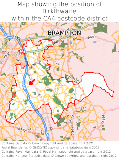 Map showing location of Birkthwaite within CA4