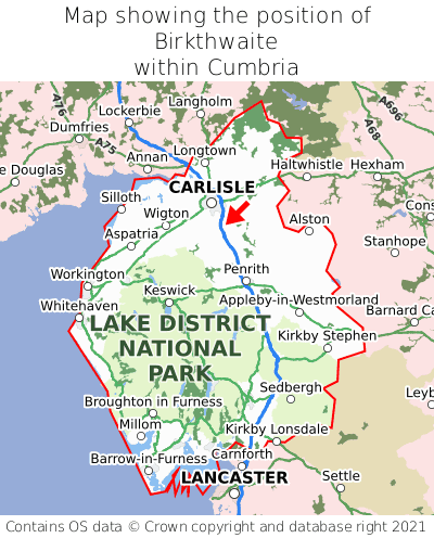 Map showing location of Birkthwaite within Cumbria