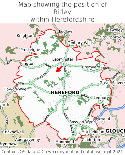 Map showing location of Birley within Herefordshire