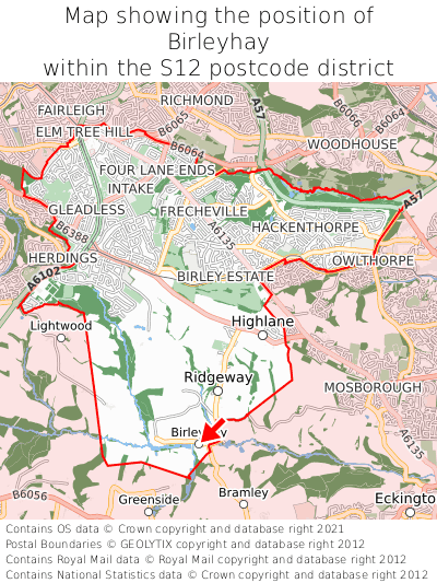 Map showing location of Birleyhay within S12