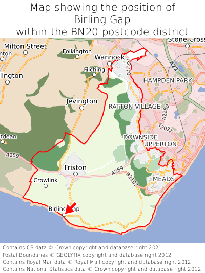 Map showing location of Birling Gap within BN20