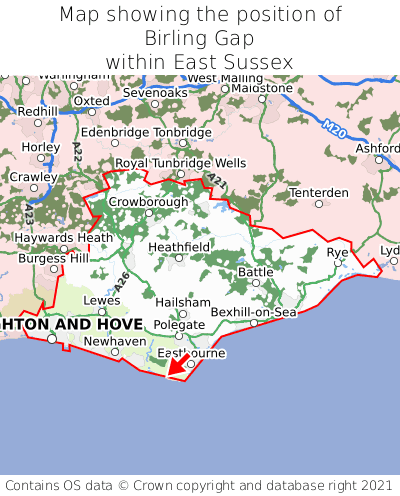 Map showing location of Birling Gap within East Sussex