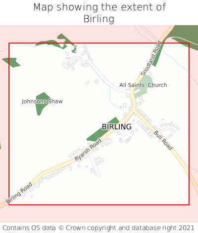 Map showing extent of Birling as bounding box