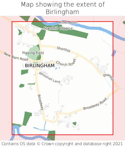 Map showing extent of Birlingham as bounding box