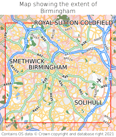 Map showing extent of Birmingham as bounding box