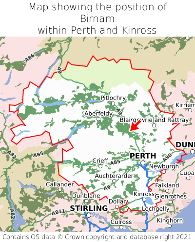 Map showing location of Birnam within Perth and Kinross