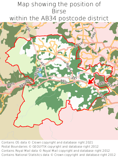 Map showing location of Birse within AB34